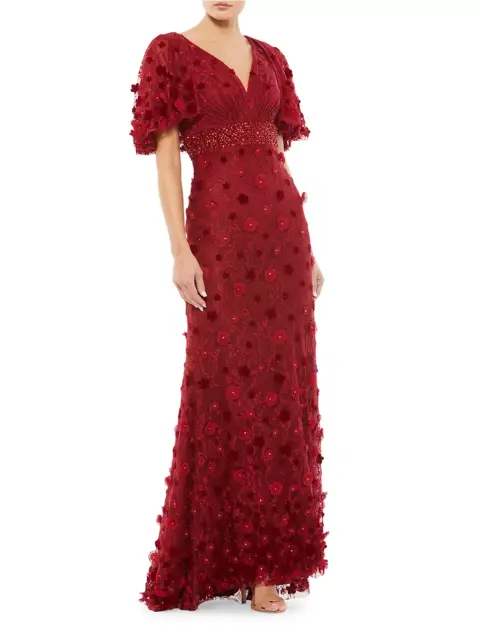 NWT Mac Duggal Floral Embellished V-Neck Gown/Dress Sz 10 BURGUNDY #67712 NEW