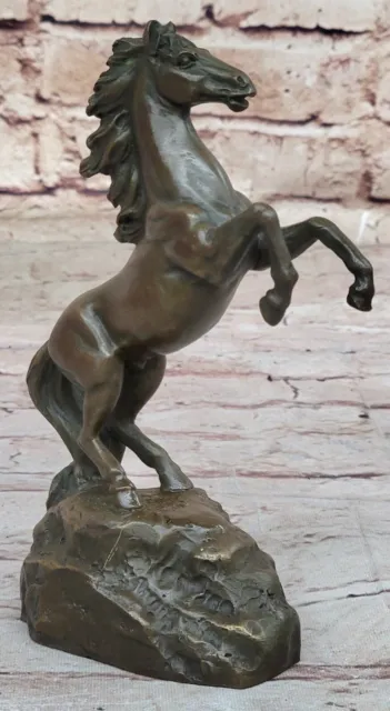 Signed Art Deco Rearing Horse Bronze Sculpture Hand Made Statue Decor Figure