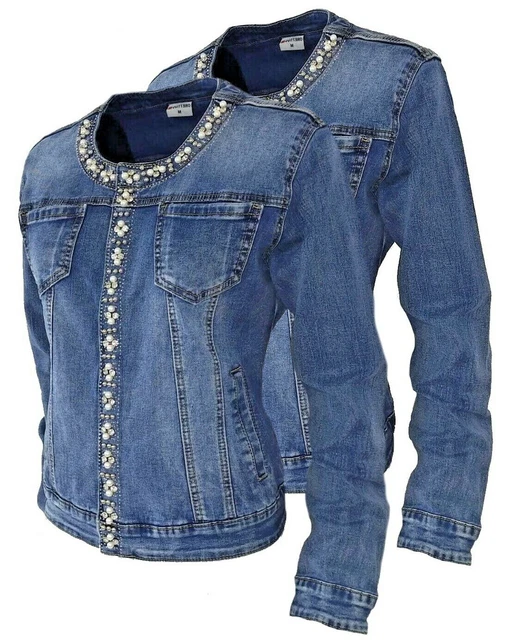 Giacca jeans donna giubbino strass bottoni giacchetto giubbotto taglie grandi