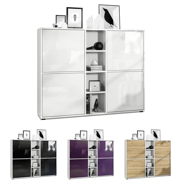 Buffet haut Armoire Cabinet Commode Cuba V3 Blanc mat - haute brillance