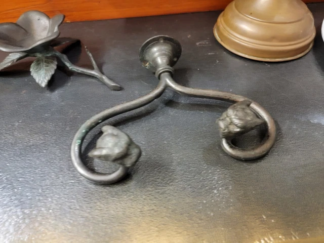 Antique Wrought Iron & Brass Washroom Towel Holder Hook Bracket - Panther / Lion 13