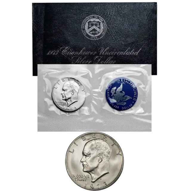 1973 S Ike Eisenhower Silver Dollar BU OGP Blue Pack Set Set 2 Coin Lot