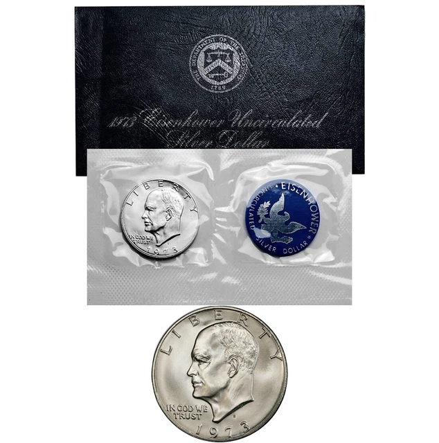 1973 S Ike Eisenhower Silver Dollar BU OGP Blue Pack Set Set 2 Coin Lot
