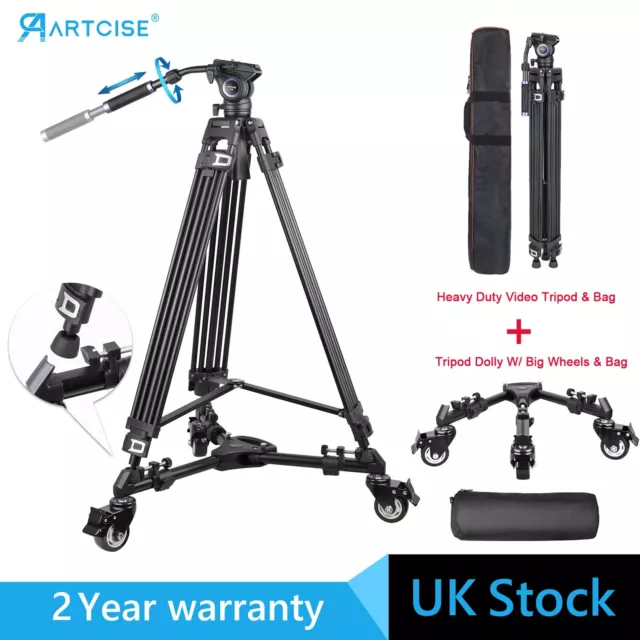 73" Camera Video Tripod Heavy-Duty Tripod W/ Fluid Head & Tripod Dolly