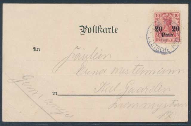 DP Türkei Germania EF Litho-AK Gruss Kolonie Sarona 1909 Kiel Attest (S21894) 2