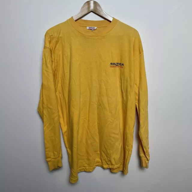Nautica Competition Long Sleeve T-shirt Yellow Men's Size Large Double Sided