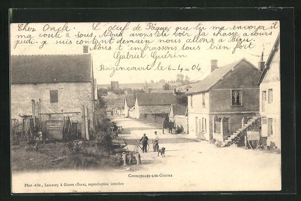 CPA Courcelles-les-Gisors, vue de la rue avec Einwohnern et chien 1904