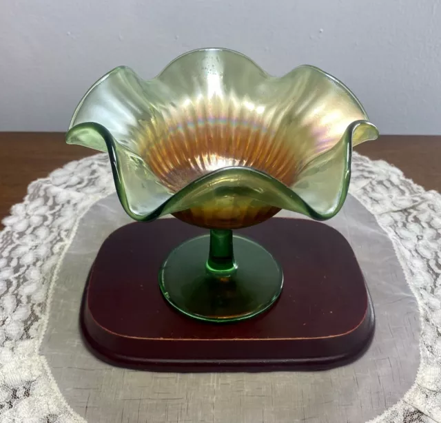 Antique Northwood Carnival Art Glass Smooth Rays Candy Compote Dish Signed