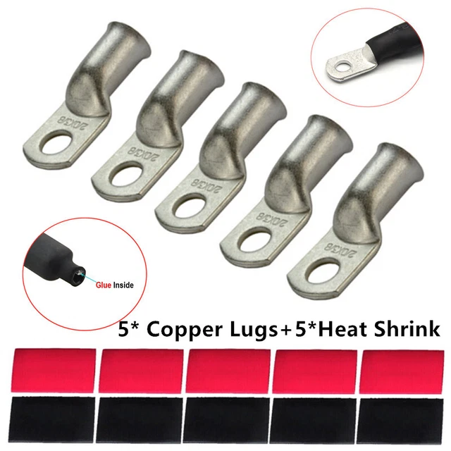 20/10x 2/0 AWG 3/8" Gauge Copper Lugs Heat Shrink Ring Terminals Wire Connectors