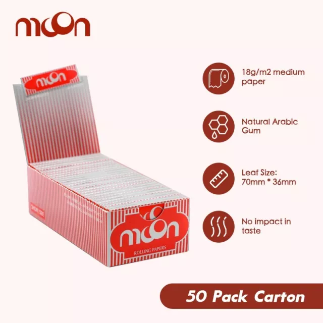 5 Box 250 Booklets Moon Red 1.0" 70*36mm Cigarette Rolling Papers Wood Papers 2