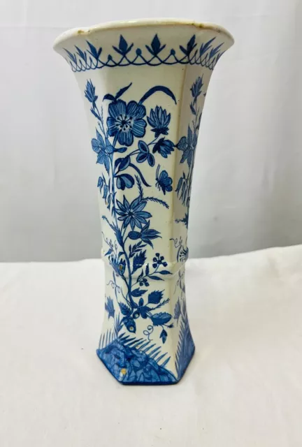 Vase octogonal Delft blanc et bleu fleur