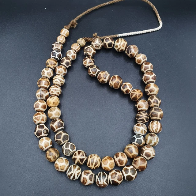 South Asian Burmese Old Pumtek petrified Wood Beads Late 61 beads long Necklace