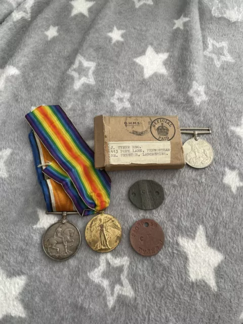 Ww1 & Ww2 Medals With Dog Tags Gunner S Tyrer Royal Artillery Medal Also J Tyrer