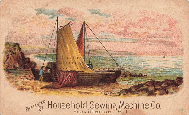 Household Sewing Machine Providence RI Boat Shore Victorian Trade Card