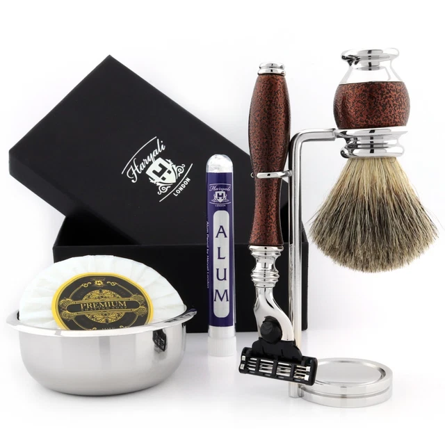 5 Piezas Set de Afeitado Negro Cepillo Pelo Triple Filo Cuchilla Soporte & Jabón