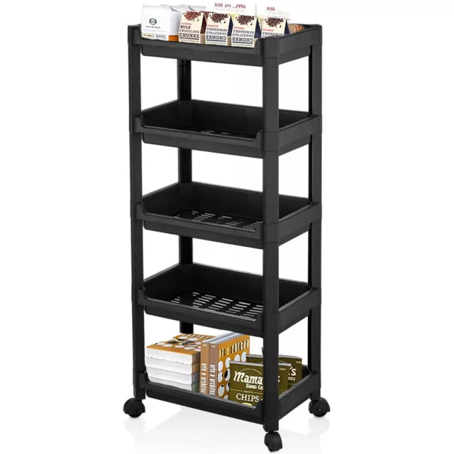 Carrello Salvaspazio Cucina Bagno Scaffale Portaoggetti Multiuso Nero 5 Ripiani