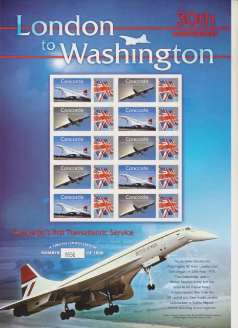 Gb Smiler Stamp Business Sheet Umm Mnh 2006 London To Washington Concorde