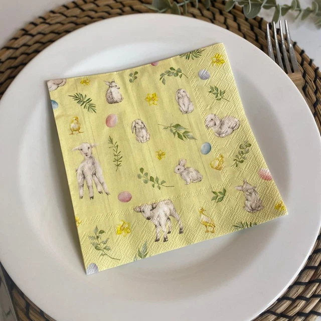Large Lamb and Friends Napkins | Easter Party Yellow Bunny Chicks x 20