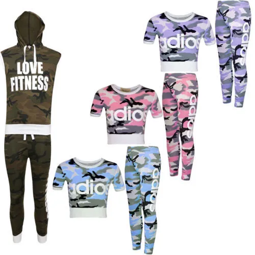 New Kids Girls Adios Printed Camouflage Two Piece Joggers Tracksuit Loungewear