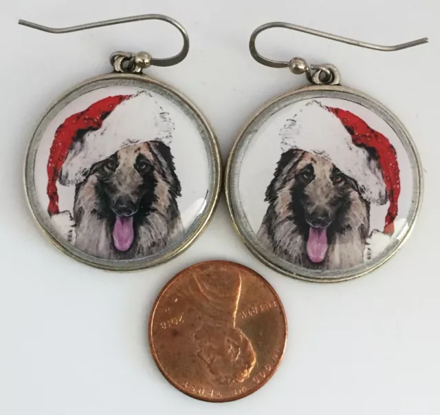 Santa Belgian Tervuren Dog Breed Christmas Earrings 2