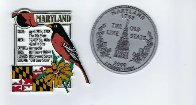 TWO MARYLAND  STATE SOUVENIR  MAGNETS     STATE QUARTER  and MONTAGE INFO