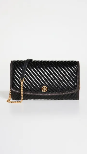 NEW TORY BURCH Robinson Patent leather Quilted Chain Wallet Crossbody ...