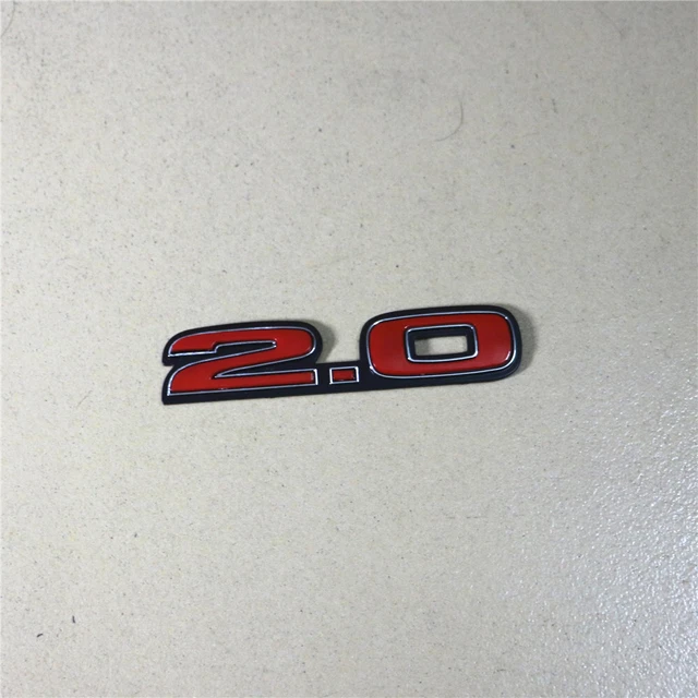 1x Plastic Red 2,0 Badge Sticker Emblem Decal Engine Sports Types 3D Motors Logo