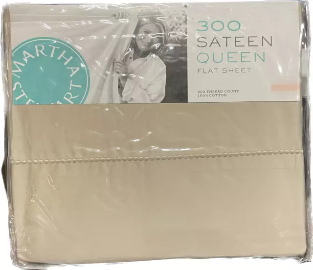 Martha Stewart Collection 300 TC Pearl Hem 100% Cotton Flat Sheet - QUEEN - Tan