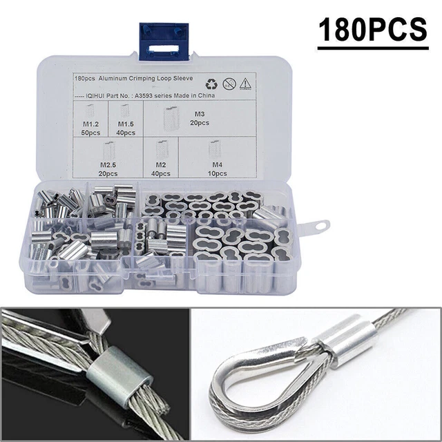 For Assortment 180x 6 Size Aluminum Double Barrel Ferrule Crimping Loop Sleeve