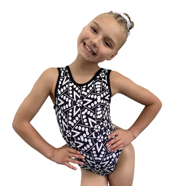 NEW ZULU BLACK & WHITE LYCRA PRINT LEOTARD Gymnastics Dance Acrobatics Quality