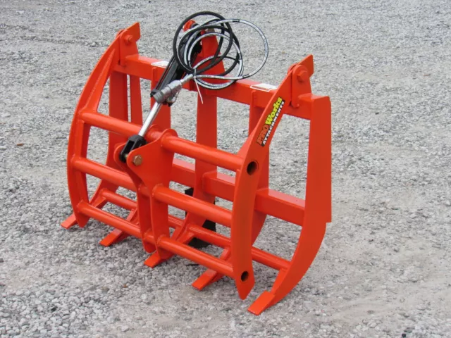 48" Compact Tractor Root Rake Clam Grapple Attachment Skid Steer Quick Attach