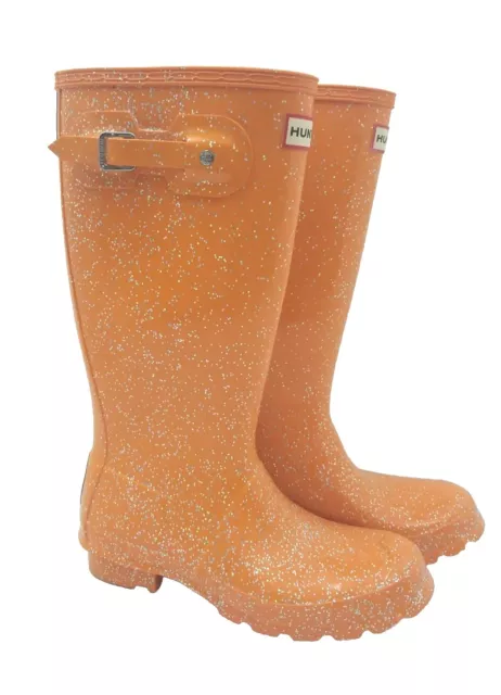 Hunter Rain Boots Kids Tall Size 5 Boys 6 Girls Orange Original Giant Glitter