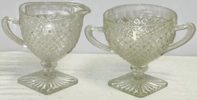 Anchor Hocking MISS AMERICA CRYSTAL FOOTED CREAMER & SUGAR