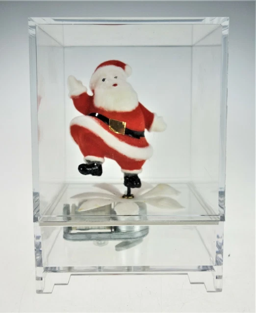 Acrylic Music Box Santa Claus Retro Vtg 70s Hong Kong Wind Up Music & Movement