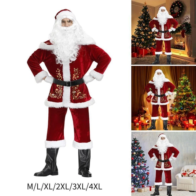 Costume De Père 12 Pièces Noël Pour Hommes Complet De Déguisement De Noël Pour Adulte Rouge Velours De Luxe Vêtement De Père M