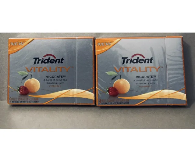 2 Packs Trident Vitality Vigorate Gum Chewing Citrus Strawberry Vitamin C New