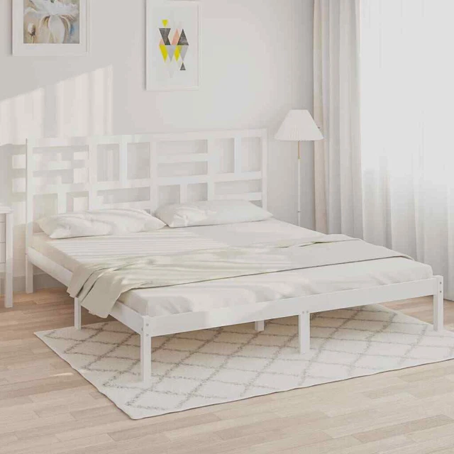 WHITE SOLID PINEWOOD Bed Frame 180x200 cm Super King Size, Sturdy