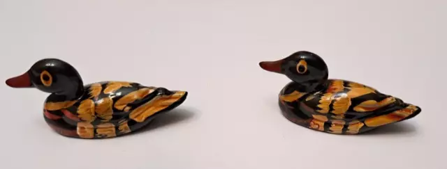 (2) Vintage Hand Painted Hand Carved Miniature Wood Duck Decoys - very RARE