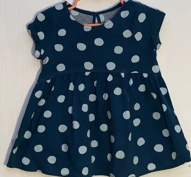 Cat & Jack Baby Girl 18M Dress Blue Polka Dots Short Cuffed Sleeves Back Button