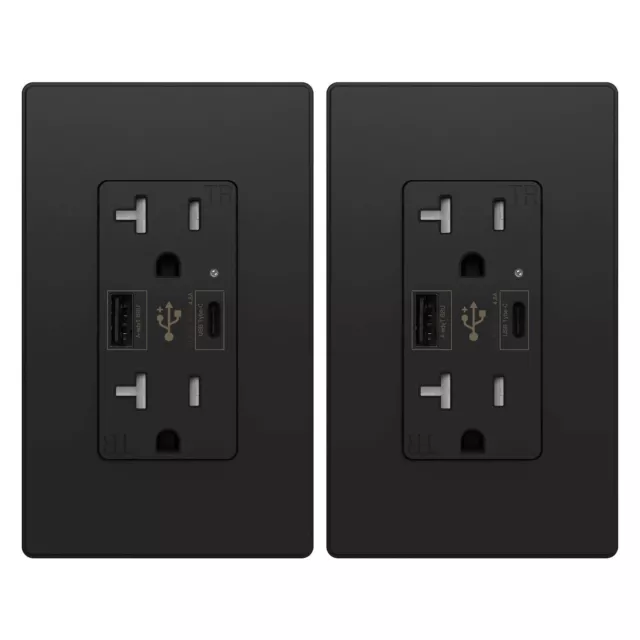 USB C Charger Wall Outlet 4.8A Dual High Speed Duplex Receptacle 20 Amp，2Pack
