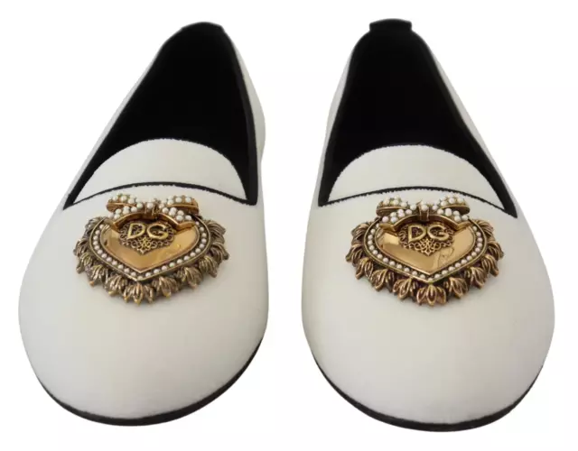 Dolce & Gabbana White Velvet Devotion Heart Flats Shoes EU35.5 US5.5