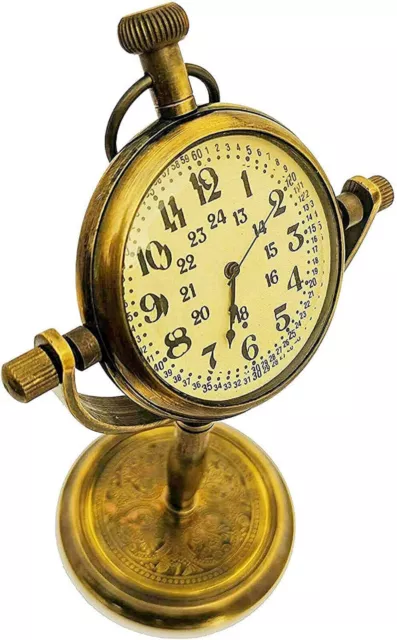 Indian Traditional Antique Brass Rounded Shape Table Top Clock For Home Decor