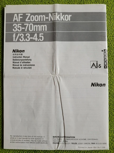 Nikon AF Zoom-Nikkor 35-70mm f/3,3-4,5 Bedienungsanleitung