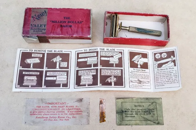 Vintage The Million Dollar Razor Safety Razor Valet Auto Strop Kit Barber Shop