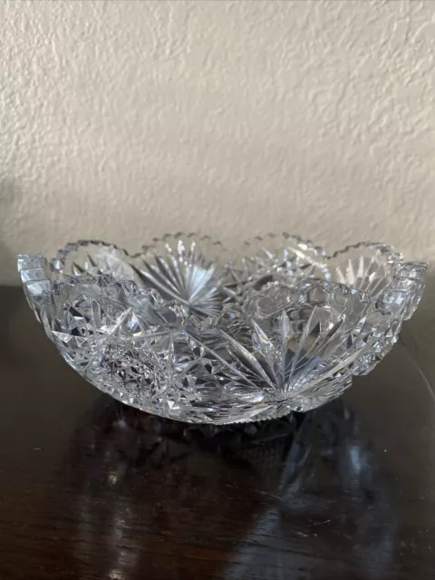 Antique American Brilliant Cut Crystal Glass  Sawtooth Bowl ABP 8"
