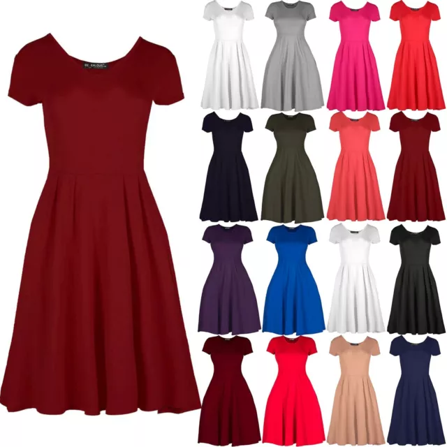 Womens Party Franki V Neck Shift Dress Ladies Cap Sleeve Flared Skater Dress