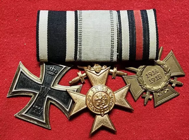 WW WWI Imperial German 3 place medal bar EK2 Iron Cross Bavaria Hindenburg DRGM
