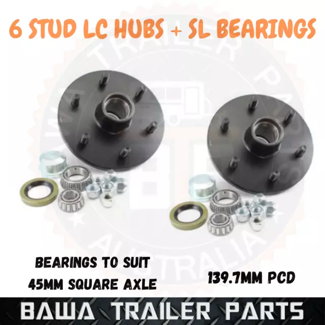 2 x 6 Stud LAND CRUISER Trailer Hubs with Ford Slimline Bearings Caravan Hub