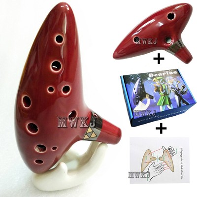 X-mas GiftLegend Zelda 12 Hole Red Ocarina of Time Alto C Flute Wind Instrument