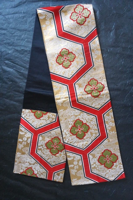 FUKURO Obi Japanese Kimono Vintage Woven Woman Belt Silk Black Table Runnner